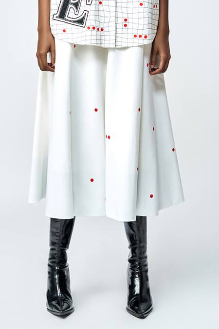 Buy_Shahin Mannan_White Gabardine Embroidery, Beads Collared Love Checkered Jacket With Skirt _Online_at_Aza_Fashions