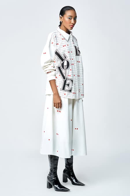 Shahin Mannan_White Gabardine Embroidery, Beads Collared Love Checkered Jacket With Skirt _at_Aza_Fashions