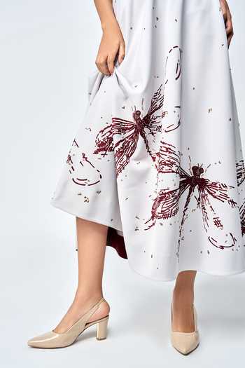 Shahin Mannan_Grey Crepe Embroidery V-neck Dragonfly Midi Dress _at_Aza_Fashions