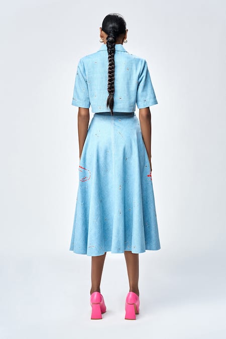 Shahin Mannan Dragonfly Embroidered Shirt & Skirt Set 