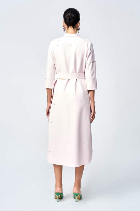 Shahin Mannan Palm Tree Embroidered Midi Dress With Belt 