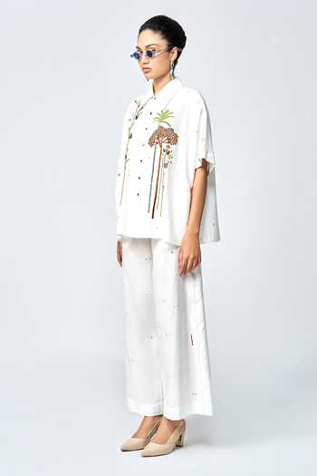 Buy Shahin Mannan Ivory Cotton, Silk Embroidery Collared Summer Plant Shirt Online at Aza Fashions Buy_Shahin Mannan_Ivory Cotton, Silk Embroidery Collared Summer Plant Shirt _Online_at_Aza_Fashions