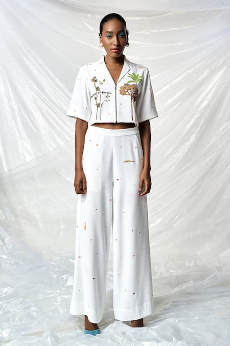 Shahin Mannan Summer Plant Palm Tree Embroidered Shirt 