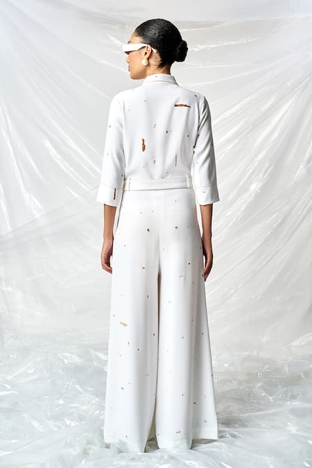 Shahin Mannan Summer Plant Embroidered Jumpsuit With Belt 