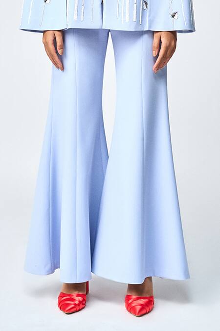 Buy Shahin Mannan Blue Crepe Tropical Forest Embroidered Cape And Pant Set Online at Aza Fashions Buy_Shahin Mannan_Blue Crepe Tropical Forest Embroidered Cape And Pant Set _Online_at_Aza_Fashions