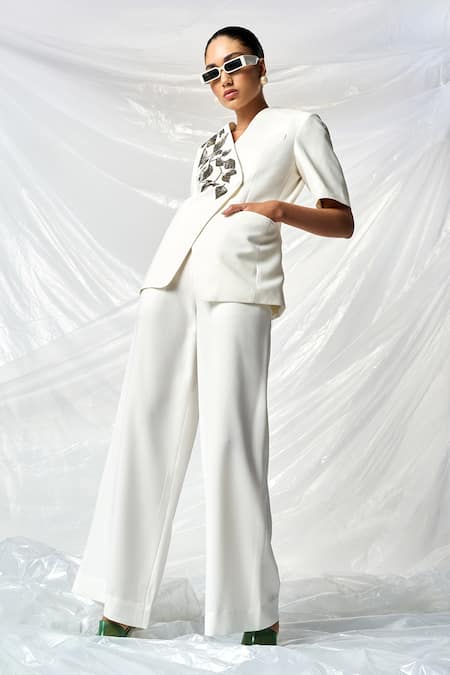 Shahin Mannan Overlap Hazel Leaf Embroidered Blazer 