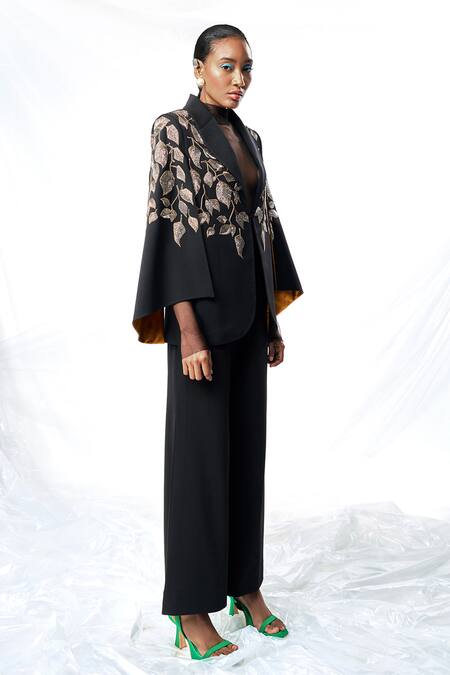 Shop Shahin Mannan Black Hand Embroidered Cape With Pant Online at Aza Fashions Shop_Shahin Mannan_Black Hand Embroidered Cape With Pant _Online_at_Aza_Fashions
