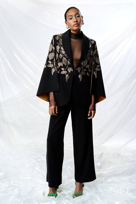 Shahin Mannan Black Hand Embroidered Cape With Pant at Aza Fashions Shahin Mannan_Black Hand Embroidered Cape With Pant _at_Aza_Fashions