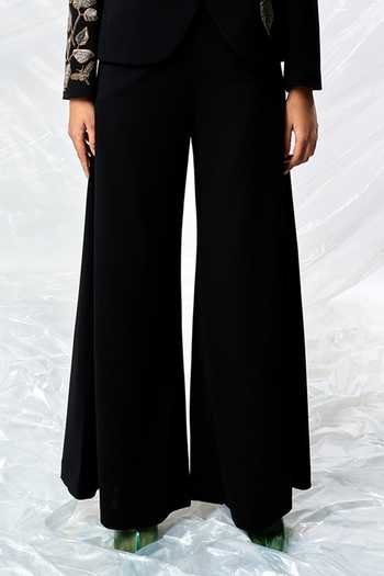 Shahin Mannan Black Crepe Flared Hem Pant Online at Aza Fashions Shahin Mannan_Black Crepe Flared Hem Pant _Online_at_Aza_Fashions