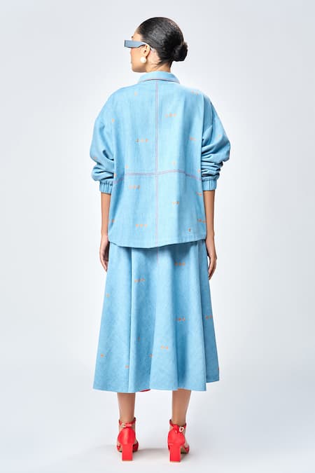 Shahin Mannan Love Checkered Embroidered Jacket & Skirt Set 