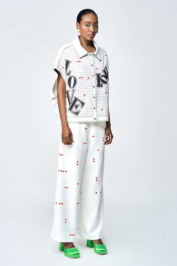 Buy_Shahin Mannan_Ivory Crepe Embroidery Collared Love Checks Shirt _Online_at_Aza_Fashions