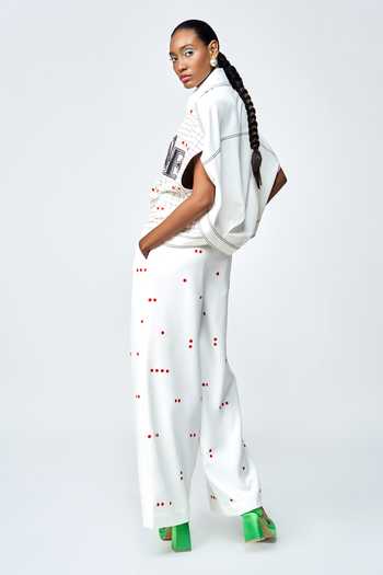 Shop_Shahin Mannan_Ivory Crepe Embroidery Collared Love Checks Shirt _Online_at_Aza_Fashions