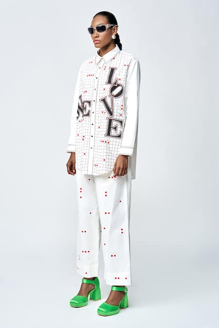 Buy Shahin Mannan Ivory Poplin Embroidery Collared Love Checks Shirt Online at Aza Fashions Buy_Shahin Mannan_Ivory Poplin Embroidery Collared Love Checks Shirt _Online_at_Aza_Fashions