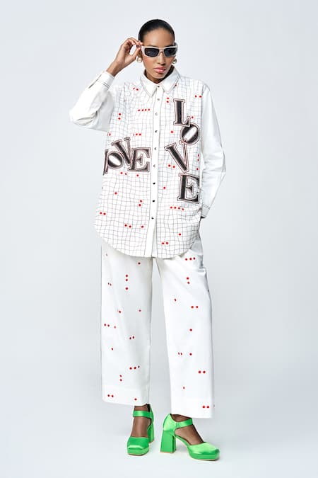 Shahin Mannan Polka Dot Embroidered Straight Pant 