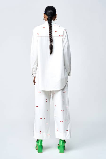 Shahin Mannan Polka Dot Embroidered Straight Pant 
