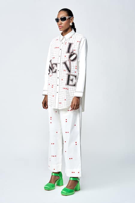 Shop Shahin Mannan Ivory Poplin Embroidery Polka Dot Straight Pant Online at Aza Fashions Shop_Shahin Mannan_Ivory Poplin Embroidery Polka Dot Straight Pant _Online_at_Aza_Fashions