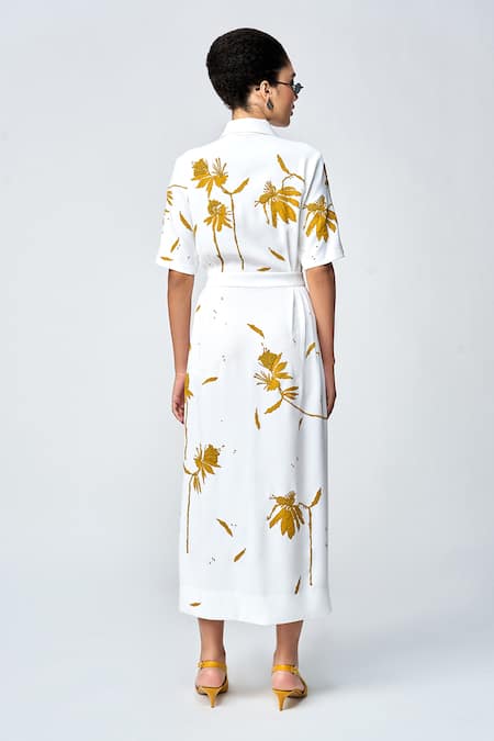 Shahin Mannan Dainty Leaves Side Pleated Dress 