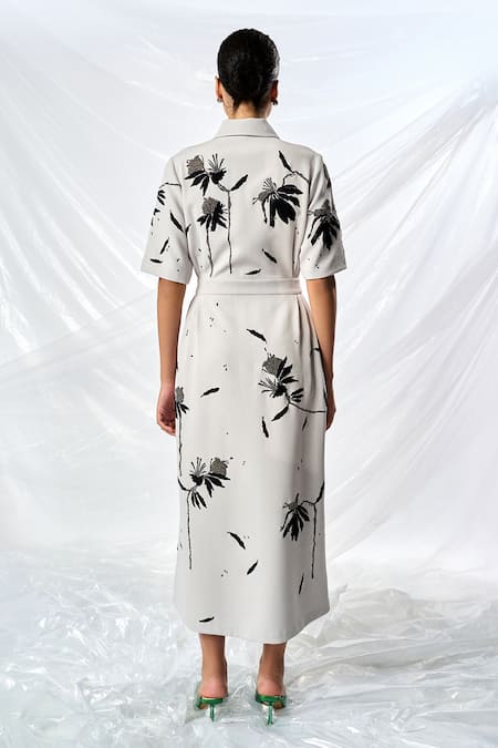 Shahin Mannan Dainty Leaves Appliqued Dress 