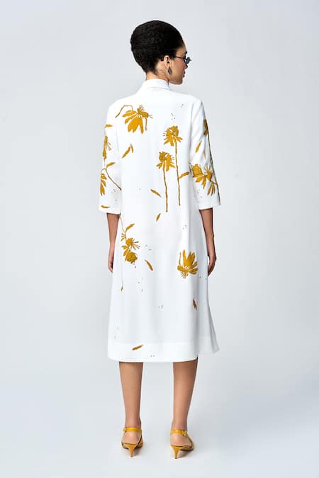 Shahin Mannan Dainty Leaves Appliqued Straight Dress 