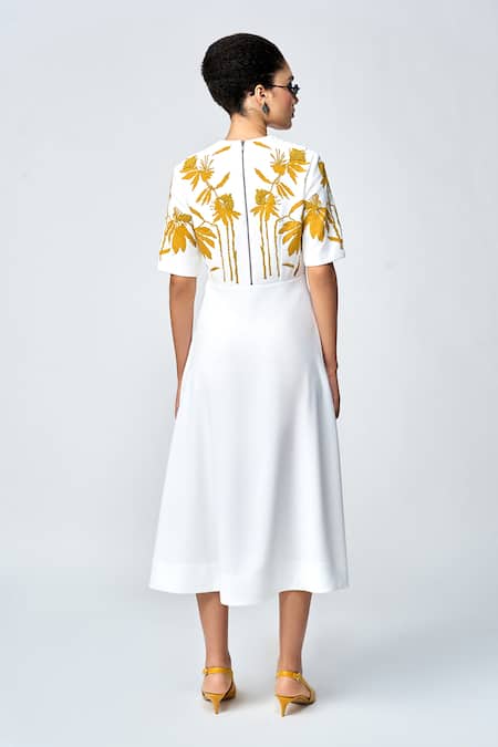 Shahin Mannan Dainty Leaves A-line Applique Dress 