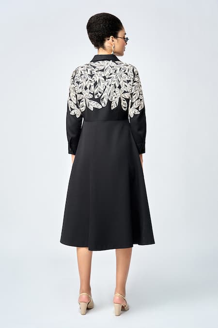Shahin Mannan Delicate Leaves Embroidered Overlapping Dress 