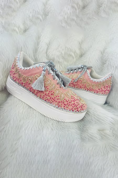 Shiveen Shiveen Zardozi Embroidered Pink Sneaker Wedges 