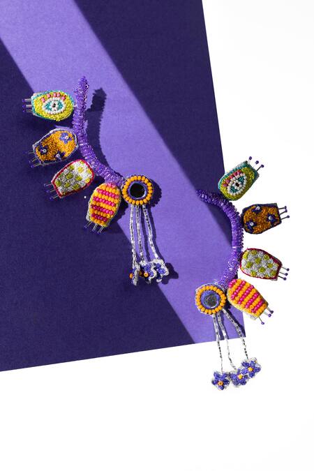 Buy_Krutiarts_Purple Beads Boh Embellished Handcrafted Earrings _Online_at_Aza_Fashions