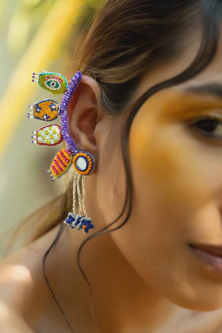 Shop_Krutiarts_Purple Beads Boh Embellished Handcrafted Earrings _Online_at_Aza_Fashions