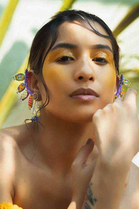 Krutiarts_Purple Beads Boh Embellished Handcrafted Earrings _at_Aza_Fashions