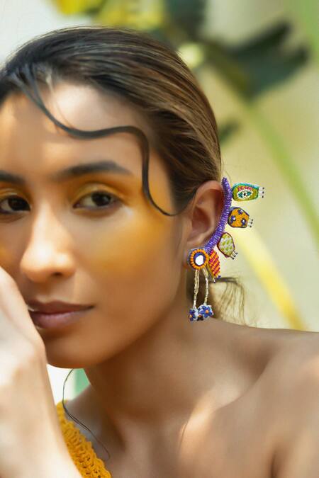 Buy_Krutiarts_Purple Beads Boh Embellished Handcrafted Earrings 