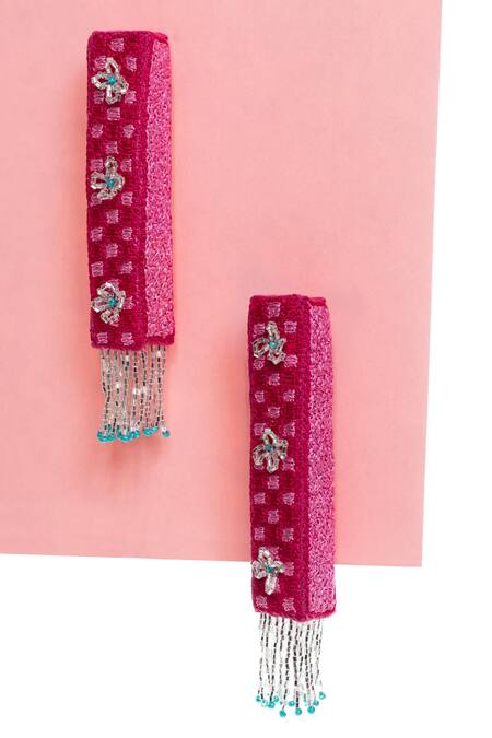 Krutiarts_Pink Beads Ahia Floral Embellished Earrings _Online_at_Aza_Fashions