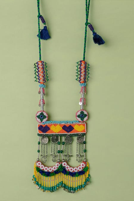 Shop_Krutiarts_Orange Vevlo Bead And Metal Embellished Necklace _at_Aza_Fashions