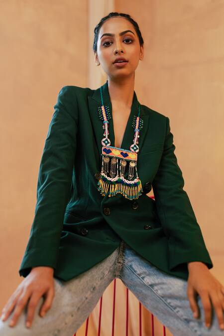 Shop_Krutiarts_Orange Vevlo Bead And Metal Embellished Necklace _Online_at_Aza_Fashions