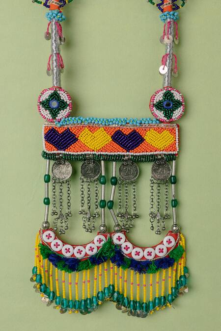 Krutiarts_Orange Vevlo Bead And Metal Embellished Necklace _at_Aza_Fashions