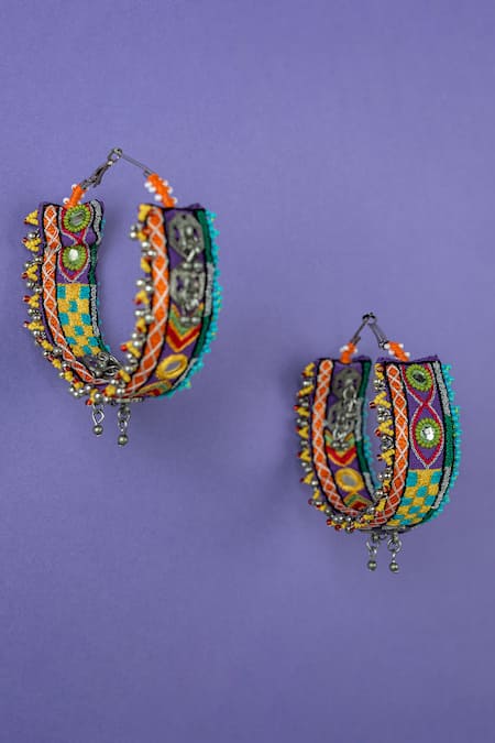 Shop_Krutiarts_Multi Color Imitation Diamonds Haltino Tha Embellished Earrings _at_Aza_Fashions