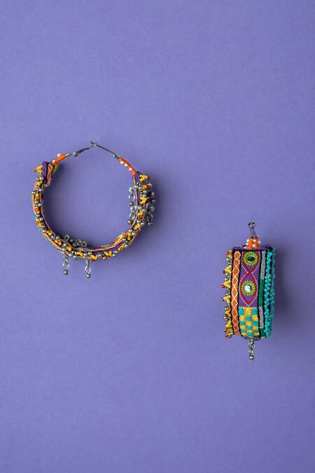 Shop_Krutiarts_Multi Color Imitation Diamonds Haltino Tha Embellished Earrings _Online_at_Aza_Fashions