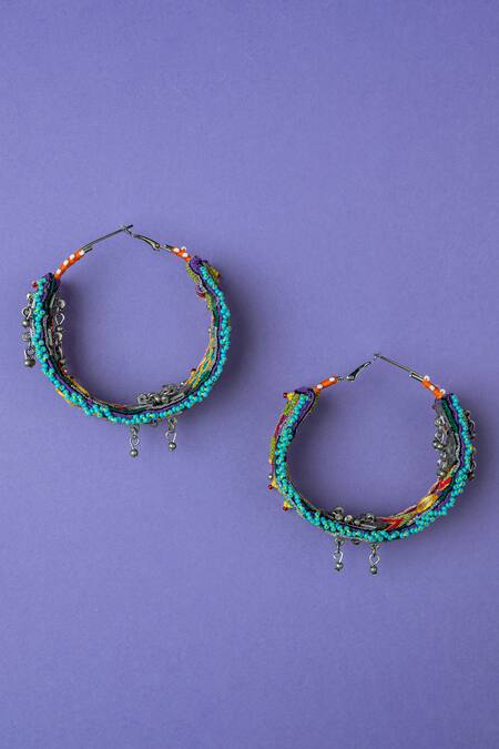 Krutiarts_Multi Color Imitation Diamonds Haltino Tha Embellished Earrings _at_Aza_Fashions