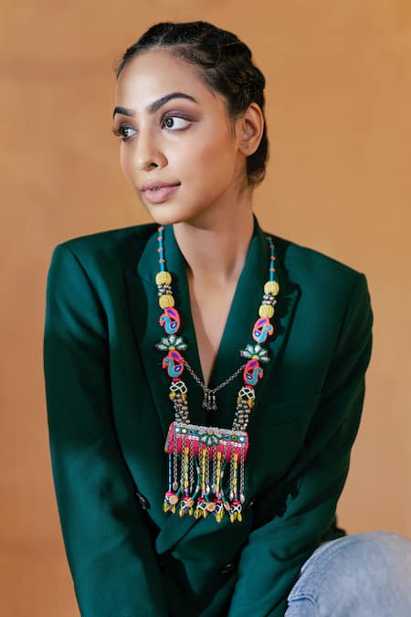 Krutiarts Pink Mathakuut Cylindrical Pendant Necklace 