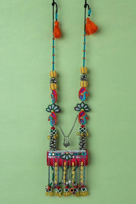 Shop_Krutiarts_Pink Mathakuut Cylindrical Pendant Necklace _at_Aza_Fashions