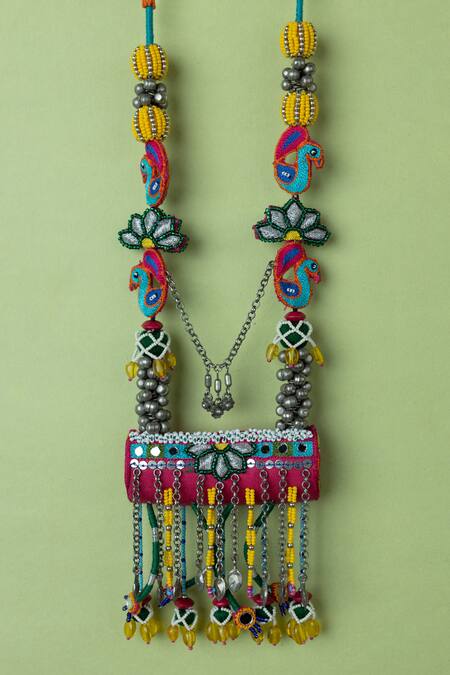 Krutiarts_Pink Mathakuut Cylindrical Pendant Necklace _Online_at_Aza_Fashions