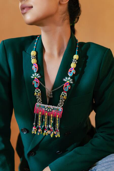 Shop_Krutiarts_Pink Mathakuut Cylindrical Pendant Necklace _Online_at_Aza_Fashions