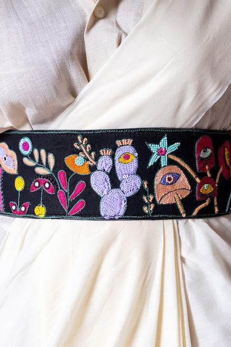 Krutiarts_Black Embellished Tambola Evil Eye Belt- Single Pc _at_Aza_Fashions