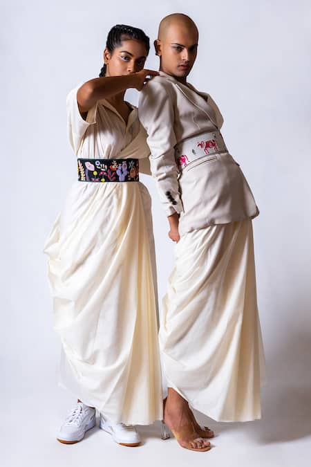 Shop_Krutiarts_Black Embellished Tambola Evil Eye Embroidered Belt- Single Pc _Online_at_Aza_Fashions