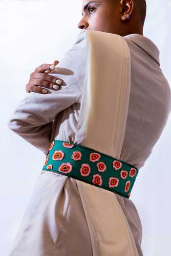 Shop_Krutiarts_Green Embroidery, Sequins, Beads Marbles Floral Abstract Belt- Single Pc _Online_at_Aza_Fashions