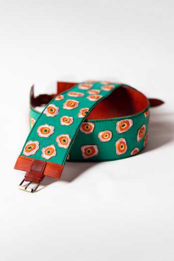 Krutiarts_Green Embroidery, Sequins, Beads Marbles Floral Abstract Belt- Single Pc _at_Aza_Fashions