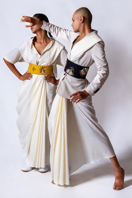 Krutiarts_Yellow Embellished Pictionary Peacock Embroidered Belt- Single Pc _Online_at_Aza_Fashions