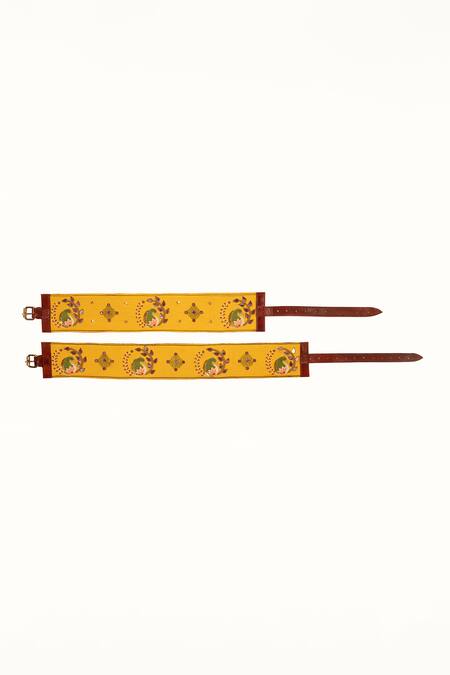 Buy_Krutiarts_Yellow Embellished Pictionary Peacock Embroidered Belt- Single Pc _Online_at_Aza_Fashions