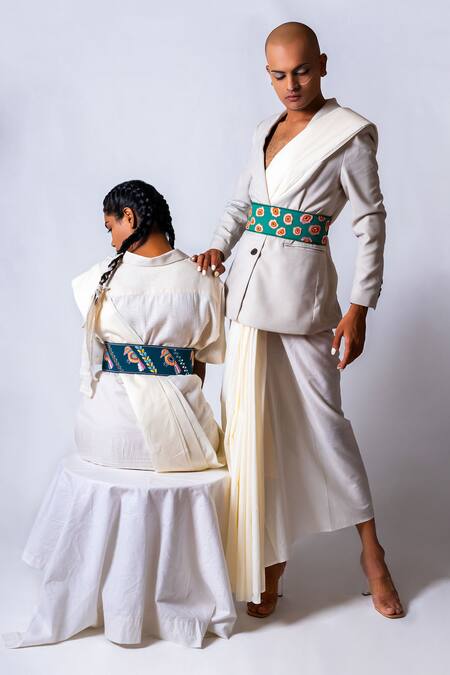 Krutiarts_Blue Embellished Crossword Sparrow Embroidered Belt- Single Pc _Online_at_Aza_Fashions