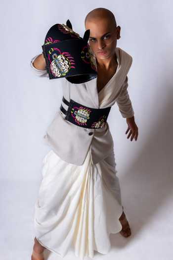 Krutiarts_Black Embroidery, Beads Tic-tac-toe Crab Belt- Single Pc _Online_at_Aza_Fashions