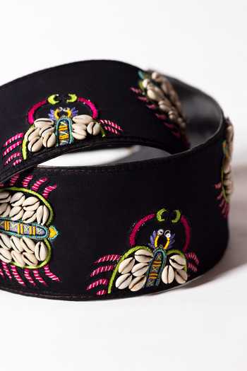 Buy_Krutiarts_Black Embroidery, Beads Tic-tac-toe Crab Belt- Single Pc _Online_at_Aza_Fashions